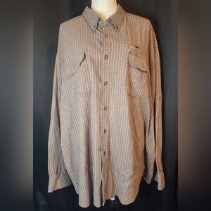 Cabela's 3XLT Tan and Blue Plaid Long Sleeve Button Up Top